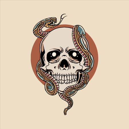 snake and skull tattoo vector designのイラスト素材