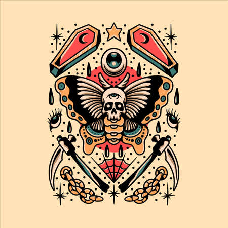 death butterfly tattoo set vector designのイラスト素材