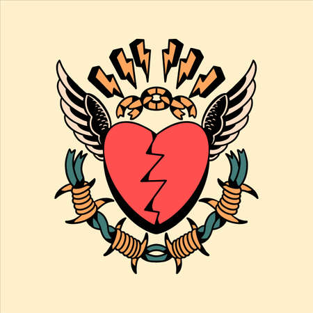 the broken heart tattoo vector designのイラスト素材