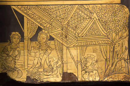 thai traditional artistic painted on the temple wallのeditorial素材