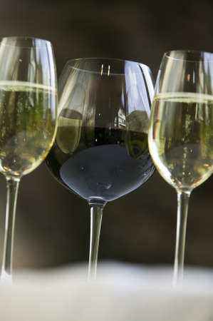 Glasses of red and white wines 