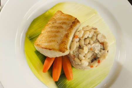 Still life of a grilled fish seafood dinner at a fine restaurant 