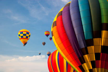 Multiple hot air balloons ascending over Vermont, USAの写真素材