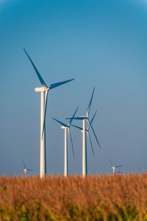 A field of large wind turbines in Dexter Minnesota, USAの写真素材