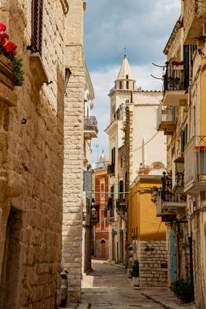 TRANI. AUGUST 2021. STREETS OF THE HISTORICAL CENTERのeditorial素材