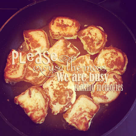intstagram  with quote of delicious french toast cooking on panの写真素材