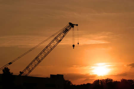 crain at sunsetの写真素材