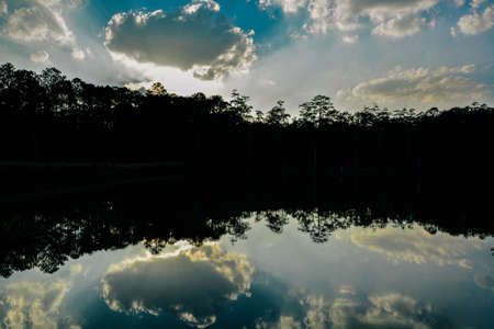 Sky Cloud and forest reflect in the lake like a mirror.の写真素材