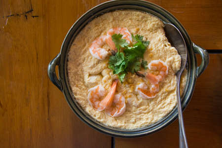 Steamed egg with shrimp.の写真素材