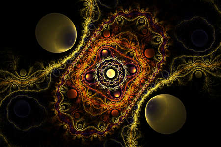 Computer-generated background of abstract fractal circles of neutral colorの写真素材
