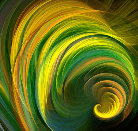 An abstract computer generated modern fractal design on dark background. Abstract fractal color texture. Digital art. Abstract Form & Colors. Spiral floral ornament. Curly field grassの写真素材