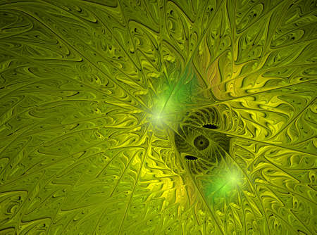 An abstract computer generated modern fractal design on dark background. Abstract fractal color texture. Digital art. Abstract Form & Colors. Soft colourful abstract background with soft green and yellow shade with oil color techniques.の写真素材
