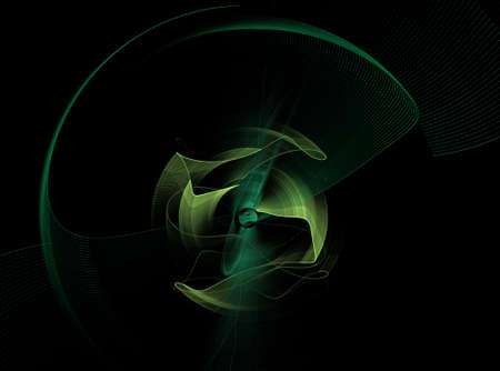 An abstract computer generated modern fractal design on dark background. Abstract fractal color texture. Digital art. Abstract Form & Colors. Abstract fractal element in rotational motion pattern for your design. Isolated on black background.の写真素材