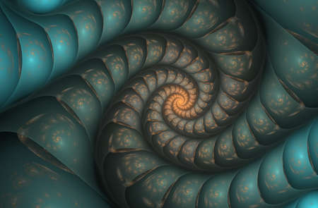 An abstract computer generated modern fractal design on dark background. Abstract fractal color texture. Digital art. Abstract Form & Colors. Abstract fractal element pattern for your design. Blue mirror 3d spiralの写真素材