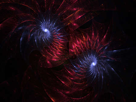 An abstract computer generated modern fractal design on dark background. Abstract fractal color texture. Digital art. Abstract Form & Colors. Abstract fractal element pattern for your design. Two intersection spirals. The dance of captureの写真素材