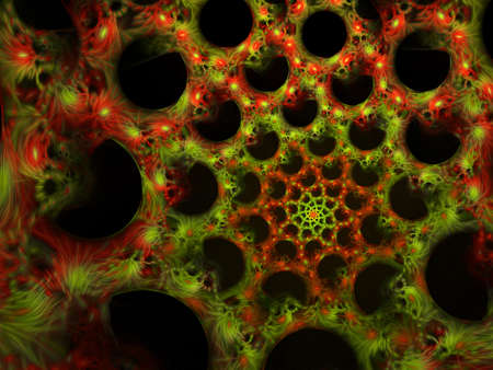 An abstract computer generated modern fractal design on dark background. Abstract fractal color texture. Digital art. Abstract Form & Colors. Abstract fractal element pattern for your design. Vegetation network. Floral web. Botanical patternの写真素材