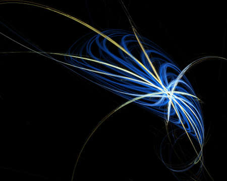 An abstract computer generated modern fractal design on dark background. Abstract fractal color texture. Digital art. Abstract Form & Colors. Glowing galactic motionの写真素材