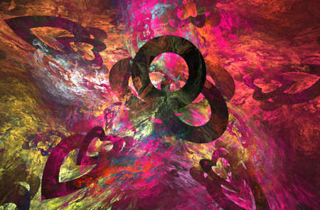An abstract computer generated modern fractal design on dark background. Abstract fractal color texture. Digital art. Abstract Form & Colors. Beating hearts. Valentine's day backgroundの写真素材