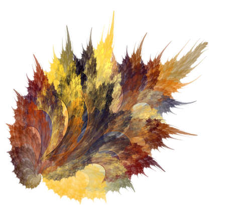 An abstract computer generated modern fractal design on dark background. Abstract fractal color texture. Digital art. Abstract Form & Colors. Large autumn leafの写真素材