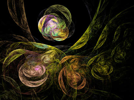 An abstract computer generated modern fractal design on dark background. Abstract fractal color texture. Digital art. Abstract Form & Colors. Greenery dark backgroundの写真素材
