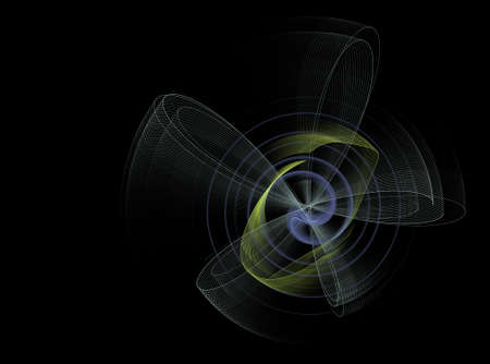 An abstract computer generated modern fractal design on dark background. Abstract fractal color texture. Digital art. Abstract Form & Colors. Vortex and rotation patternの写真素材