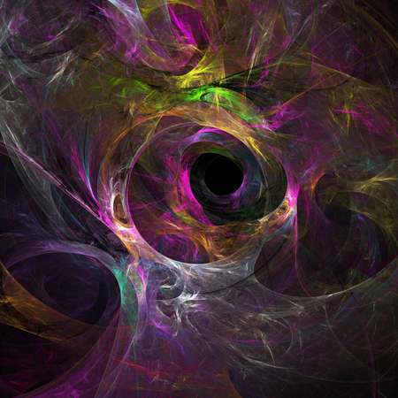An abstract computer generated fractal design. Abstract fractal color texture. Glowing coloured tunnel in spaceの写真素材