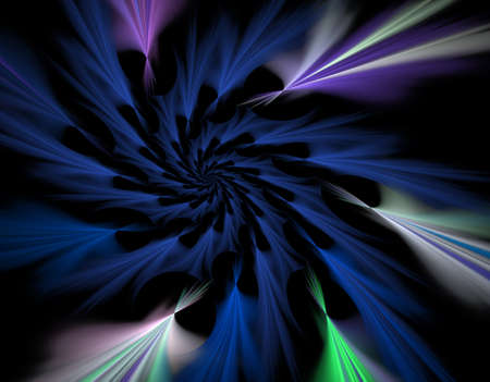 An abstract computer generated modern fractal design on dark background. Abstract fractal color texture. Digital art. Abstract Form & Colors. Abstract fractal element pattern for your design. Spiral motion in blueの写真素材