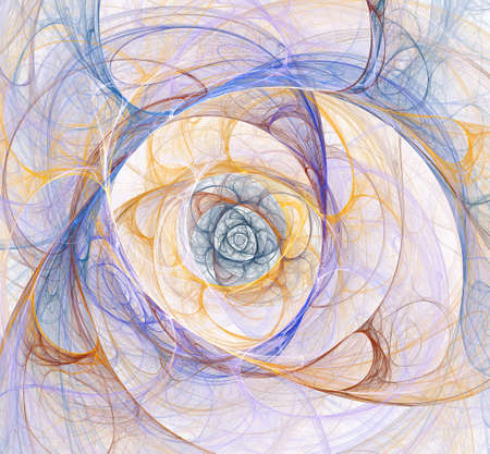 An abstract computer generated modern fractal design on white background. Abstract fractal color texture. Digital art. Abstract Form & Colors. Computer-generated fractal abstraction of glowing tunnelの写真素材