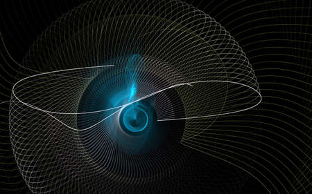 An abstract computer generated modern fractal design on dark background. Abstract fractal color texture. Digital art. Abstract Form & Colors. Vortex and rotation patternの写真素材