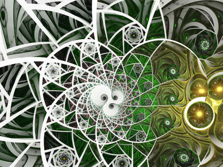 Spiral mosaic fractal pattern. Floral mosaic stain glass composition in green tone