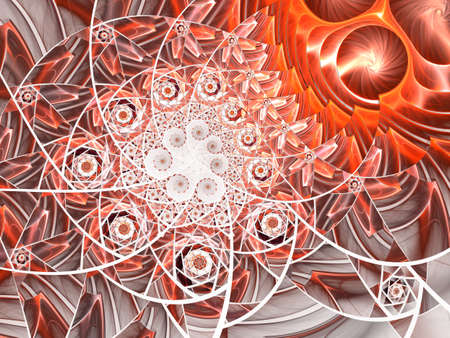 Spiral mosaic fractal pattern. Floral mosaic stain glass composition in redの写真素材