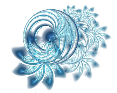 Abstract Christmas decoration background in blue color. Beautiful winter pattern with snowflakes and swirls. Frosty pattern on window in winter season. Winter holidays conceptの写真素材