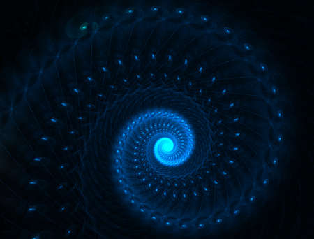 Blue spiral digital art. An abstract computer generated modern spiral fractal element. Pattern for...