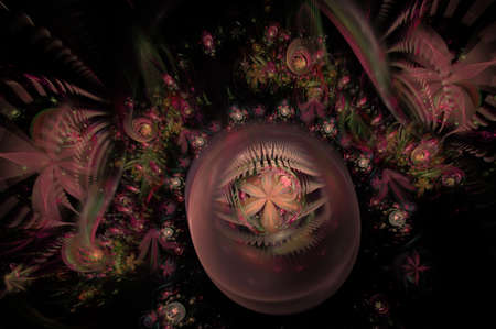 Glow Abstract Fractal Flower Background. Translucent bubbles texture with glow Flowers. Bright, multicolored computer generated, fractal abstract backgroundの写真素材