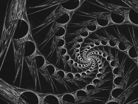Blue technological spiral with black holes and thornsの写真素材