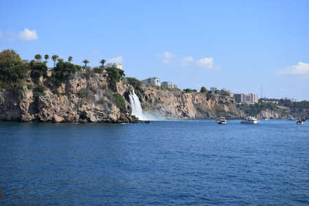 Waterfall Duden at Antalya. Nature travel background. Lower Duden waterfall. Lara, Antalya, Turkeyの写真素材