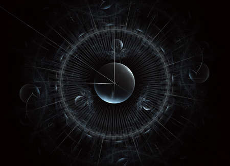 Fractal composition. 3D rendering. Watch digital fractal design. Vintage time clock series. Design...
