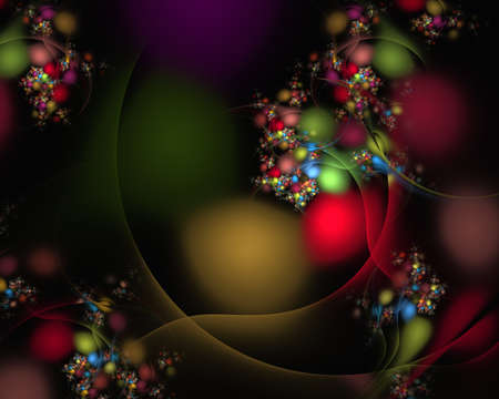 Abstract intricate fractal layer background made out of detailed interconnected glowing curves, balls, wavy arches with fine decorative details in vivid shining colors. Graphic 3D render compositionの写真素材