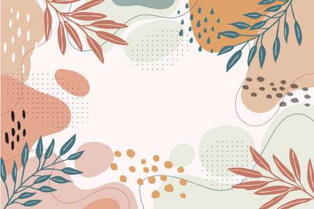 Design banner frame background .Colorful  poster background vector illustration.Exotic plants, branches,art print for beauty, fashion and natural products,wellness, wedding and event.の写真素材