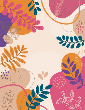 Abstract floral background with leaves. Hand drawn vector illustration in flat style.