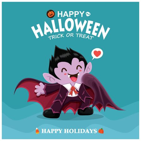 Vintage Halloween poster design with vector vampire character.のイラスト素材