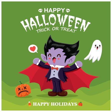 Vintage Halloween poster design with vector vampire character.のイラスト素材