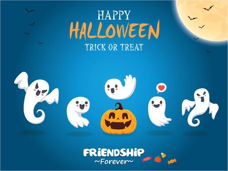 Vintage Halloween poster design with ghost character.のイラスト素材