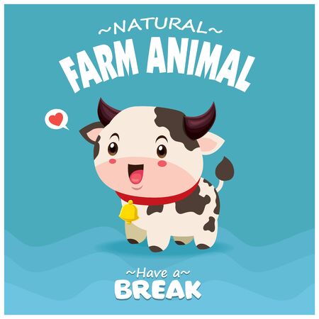 Vintage posster design with vector cow, ox character.のイラスト素材