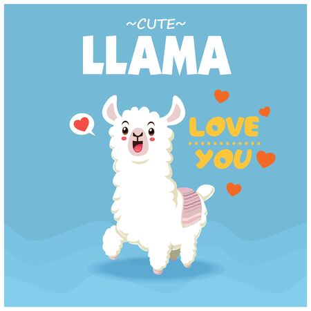 Vintage poster design with vector llama character.のイラスト素材