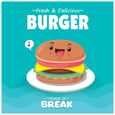 Vintage food poster design with burger character.のイラスト素材