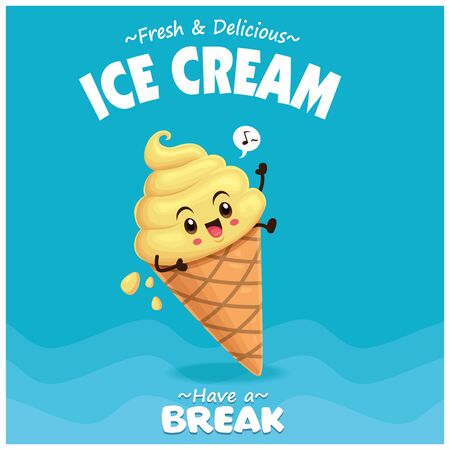 Vintage poster design with vector ice cream character.のイラスト素材