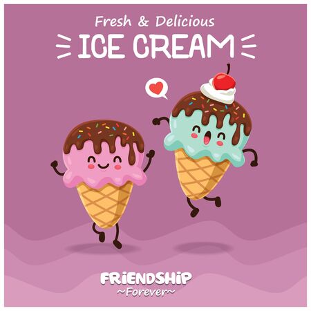 Vintage poster design with vector ice cream character.のイラスト素材