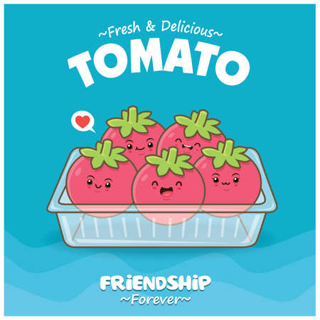 Vintage food poster design with tomato character.のイラスト素材