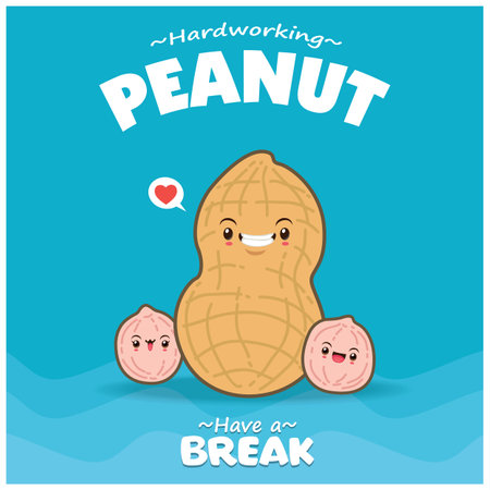 Vintage food poster design with vector peanut character.のイラスト素材